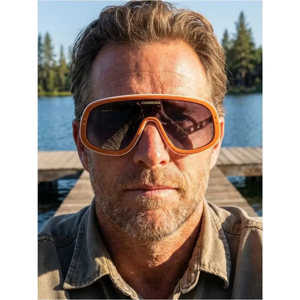 New Carrera Flaglab 17 C3E9O Oversized Shield Sunglasses in Orange, Authentic